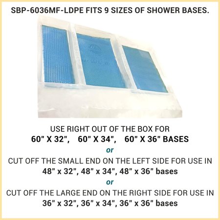 American Built Pro Poly Shower Base Protector, 60 in x 36 in Clear MultiFit Reusable wfoam bottom SBP6036 MF-LDPE